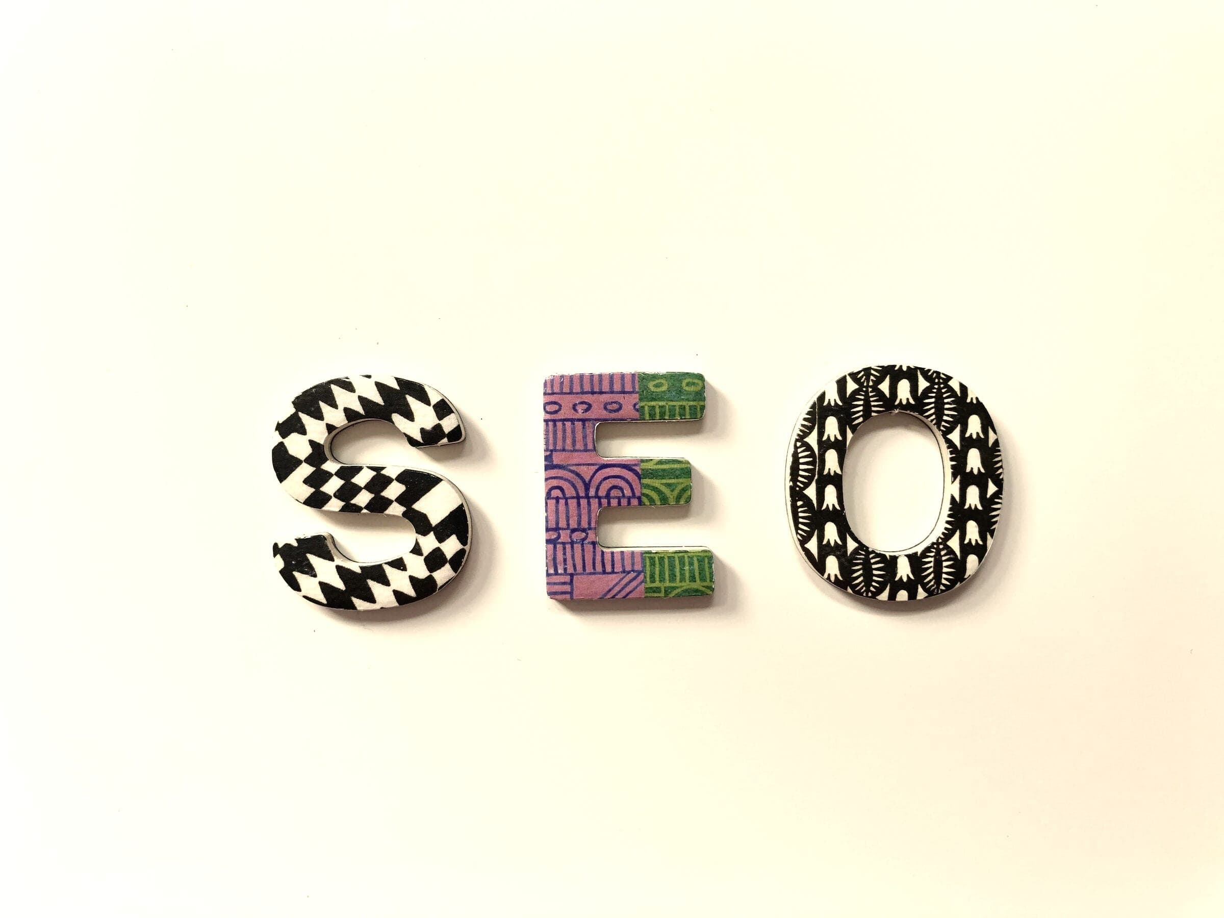 Patterned letters spelling SEO